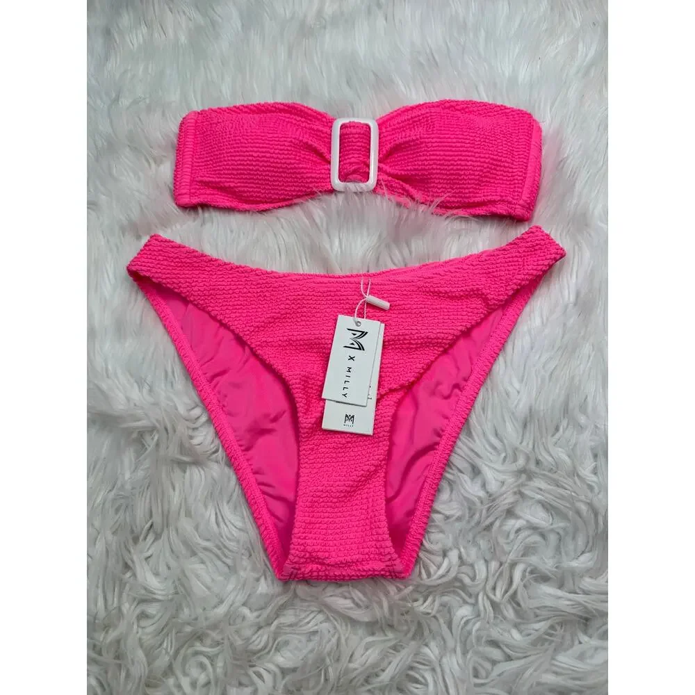 Milly Margot Solid Bandeau Bikini Set Size S Pink NWT REVOLVE Resortwear